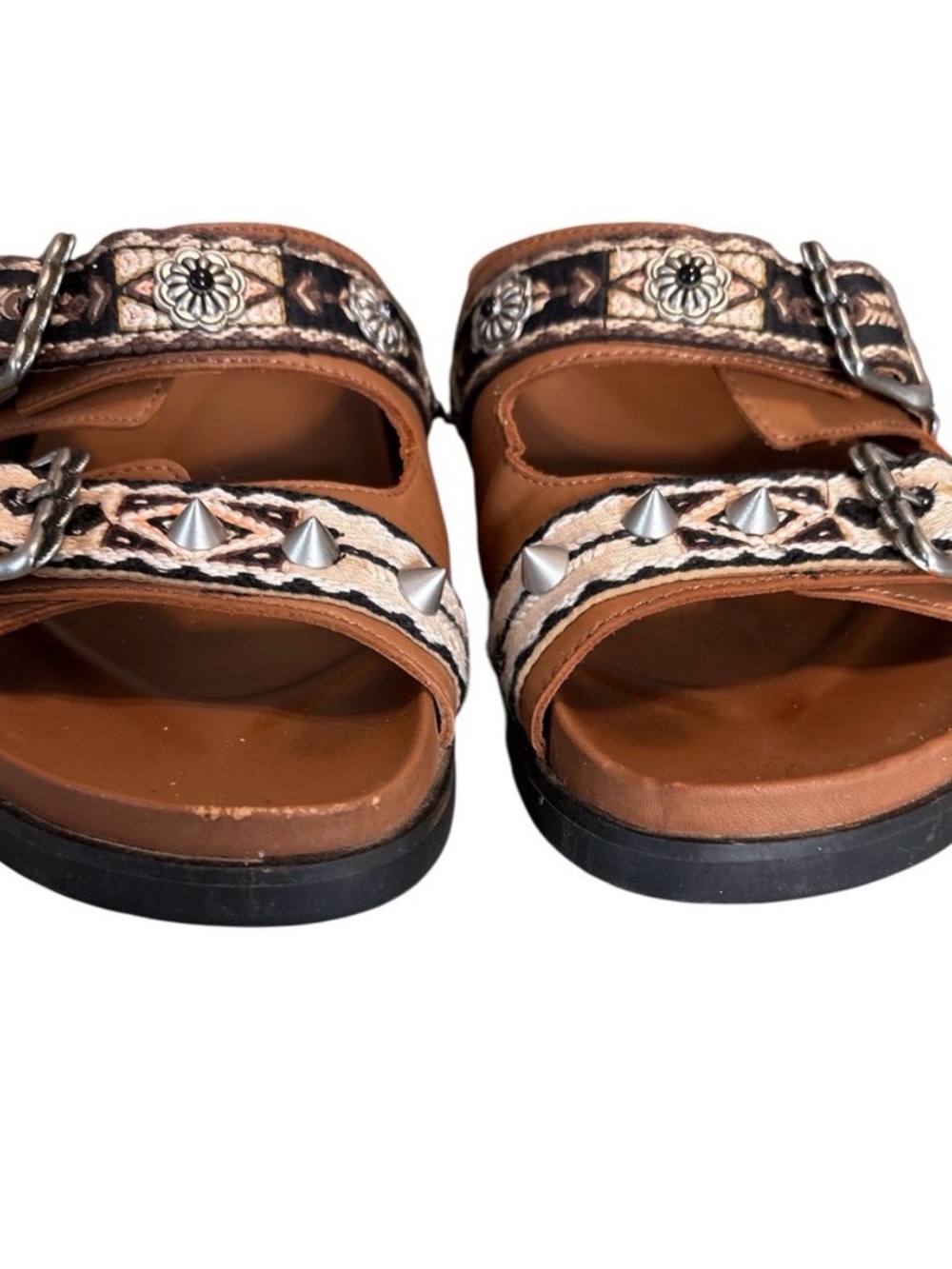 Ash Ulysse Western Embellished Buckle Slide Sandals in Tan & Black - Picture 4 of 8